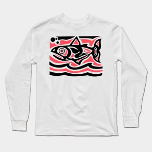 Tribal maori fish vector ink illustration Long Sleeve T-Shirt